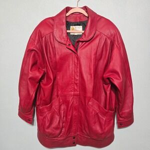Vintage W.B. Place & Co Womans Red Leather Jacket Size M 90s Retro